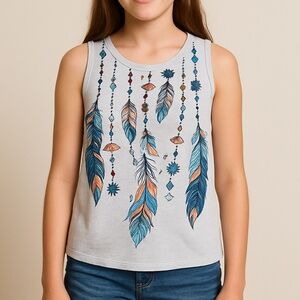 Tank Top w/Screen Printed Feather Design Size Small - Unbranded New in …